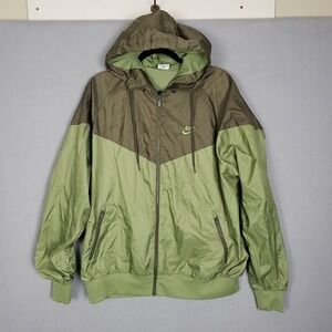 Nike Hooded Windbreaker Jacket Green‎ Two Tone Colorblock Sporty Gym Mens Size L